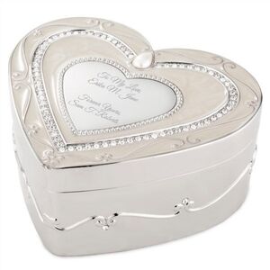 Engraved Heart Silver and Ivory Enamel Keepsake Box
